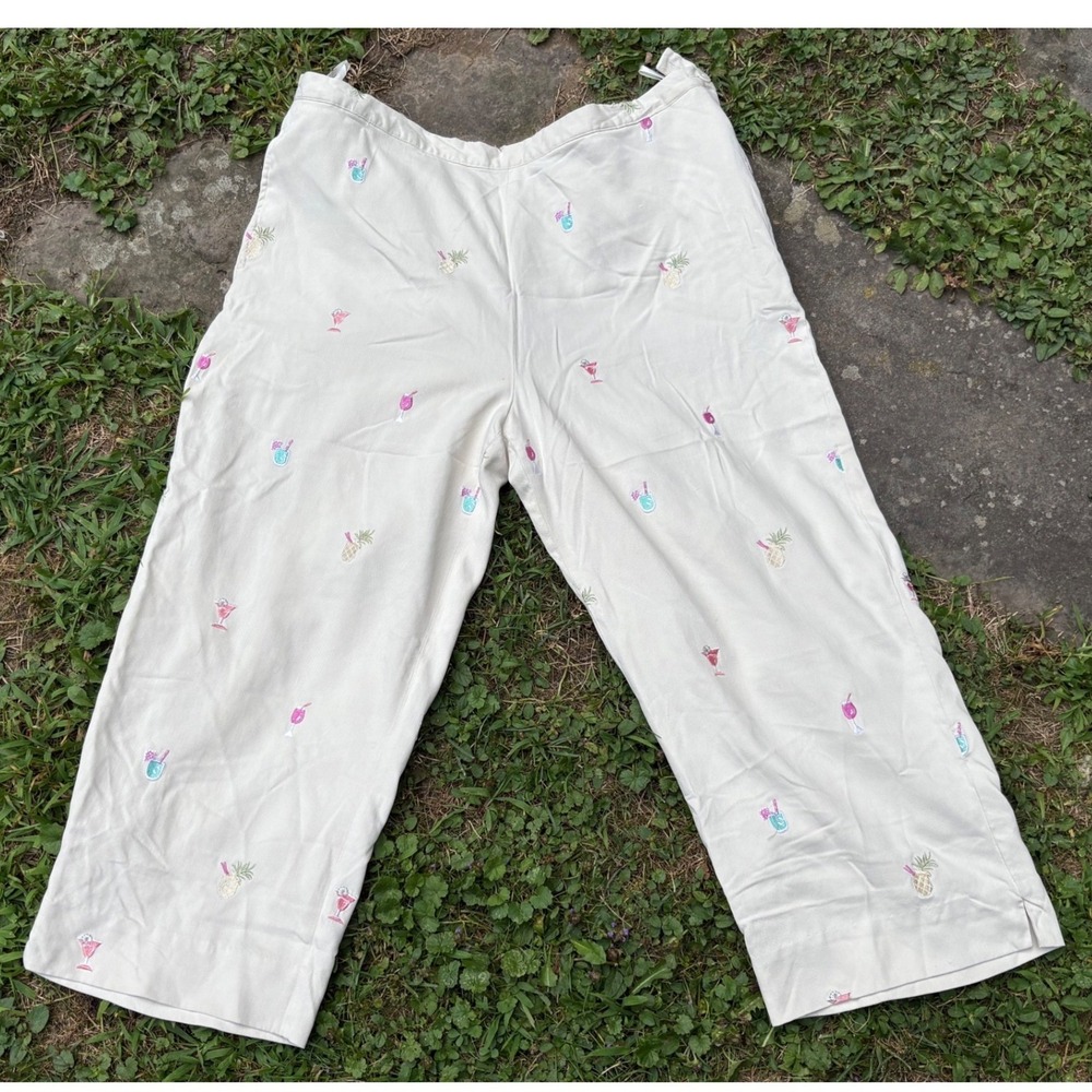 Bobby Chan 100% Silk‎ Capri Pants Womens 10 Martini Embroidered